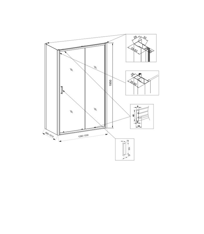Душевой уголок Veconi Rovigo RV-046 130x100x195, профиль матовый хром, стекло прозрачное