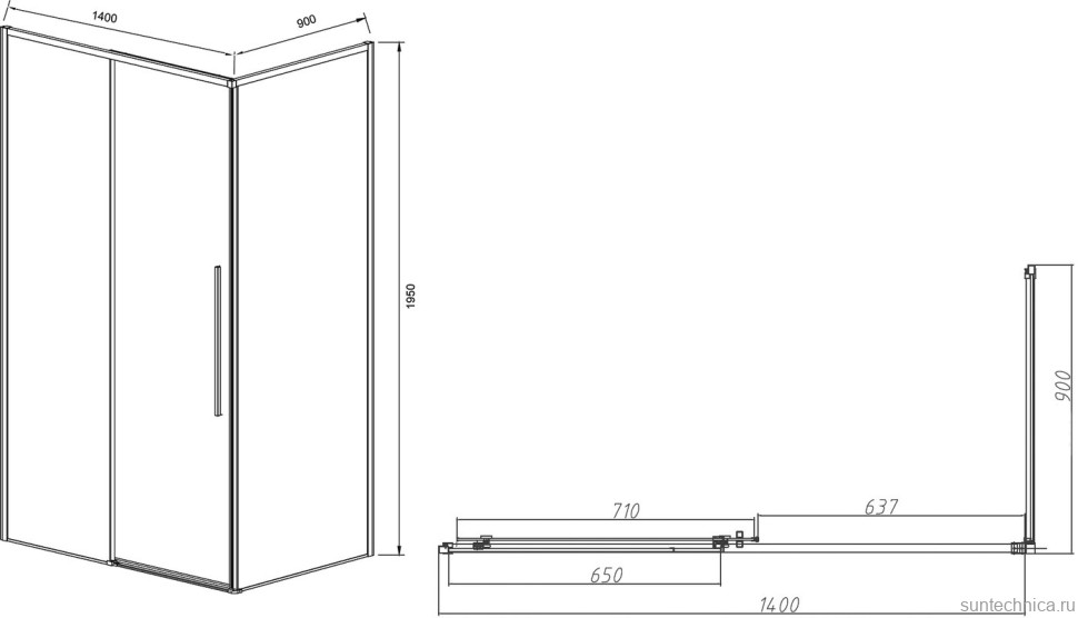 Душевой уголок Vincea Slim-N VSR-4SN9014CLB 140х90 см, профиль черный