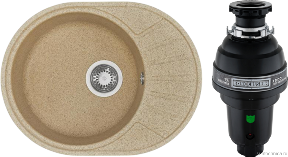 Комплект Мойка AQUATON Чезана песочная + Измельчитель Bone Crusher BC 1000-AS