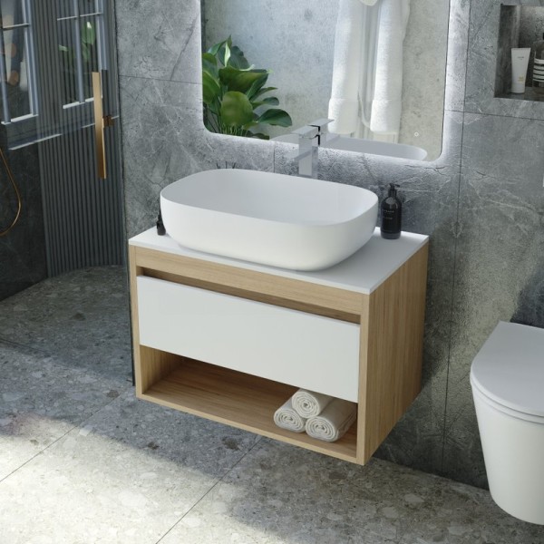 Тумба с раковиной Teymi Ritta 65 дуб эврика, матовая белая, раковина Solli 60