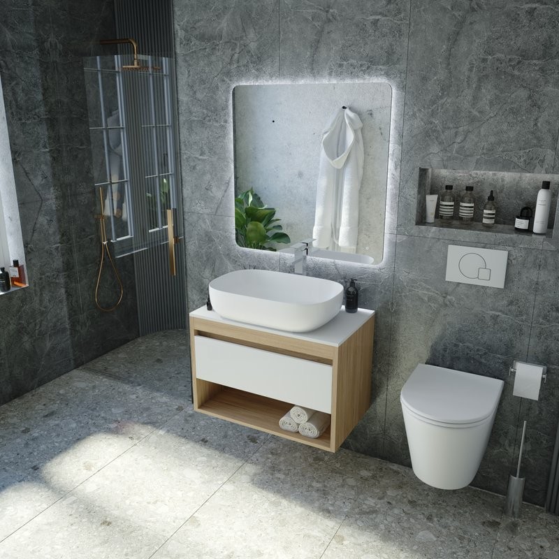 Тумба с раковиной Teymi Ritta 65 дуб эврика, матовая белая, раковина Solli 60