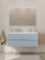 Тумба с раковиной Cezares Duet-n 120 подвесная, 2 ящика, для двоих, жемчужная голубая