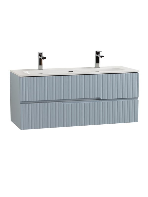 Тумба с раковиной Cezares Duet-n 120 подвесная, 2 ящика, для двоих, жемчужная голубая