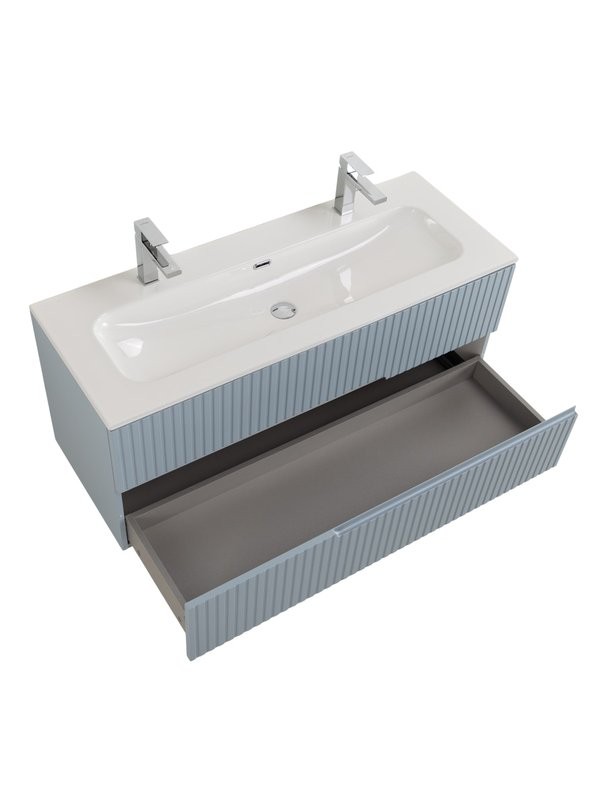 Тумба с раковиной Cezares Duet-n 120 подвесная, 2 ящика, для двоих, жемчужная голубая