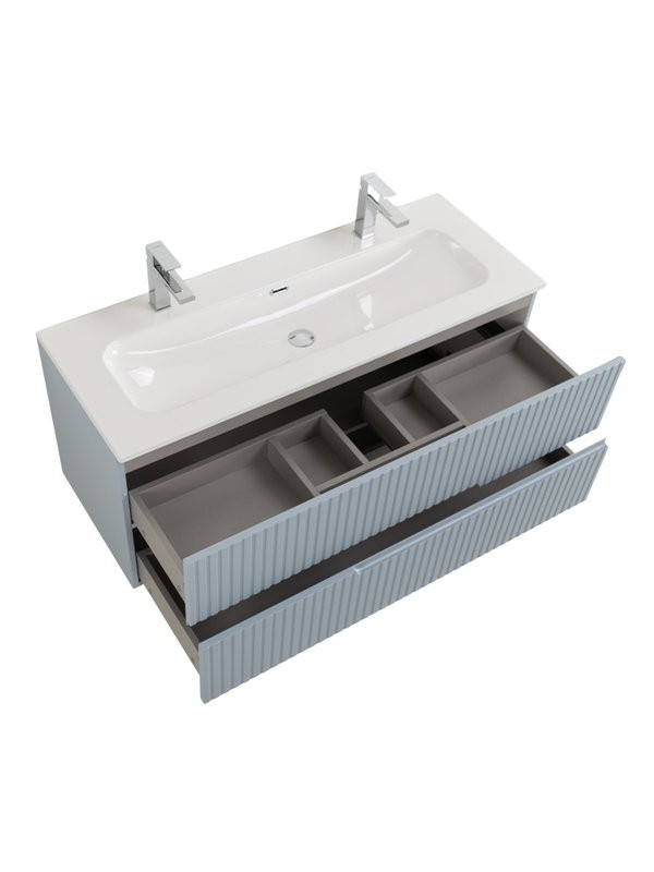 Тумба с раковиной Cezares Duet-n 120 подвесная, 2 ящика, для двоих, жемчужная голубая