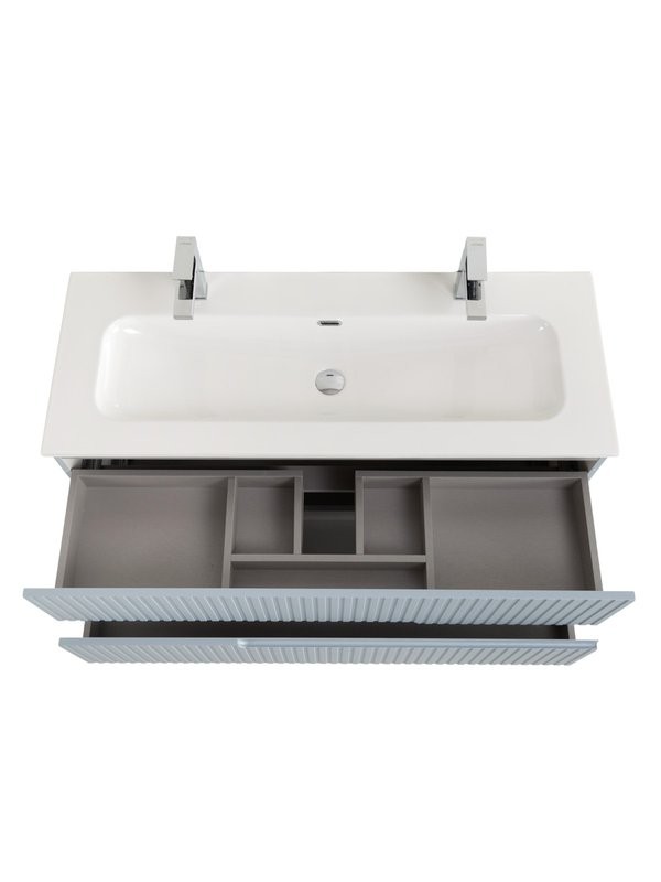 Тумба с раковиной Cezares Duet-n 120 подвесная, 2 ящика, для двоих, жемчужная голубая