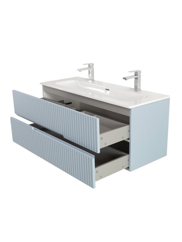 Тумба с раковиной Cezares Duet-n 120 подвесная, 2 ящика, для двоих, жемчужная голубая