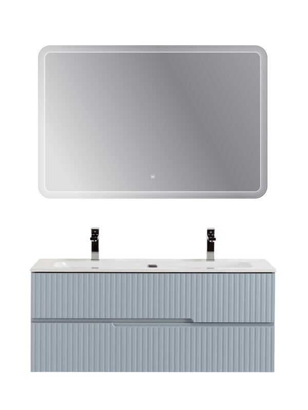 Тумба с раковиной Cezares Duet-n 120 подвесная, 2 ящика, для двоих, жемчужная голубая