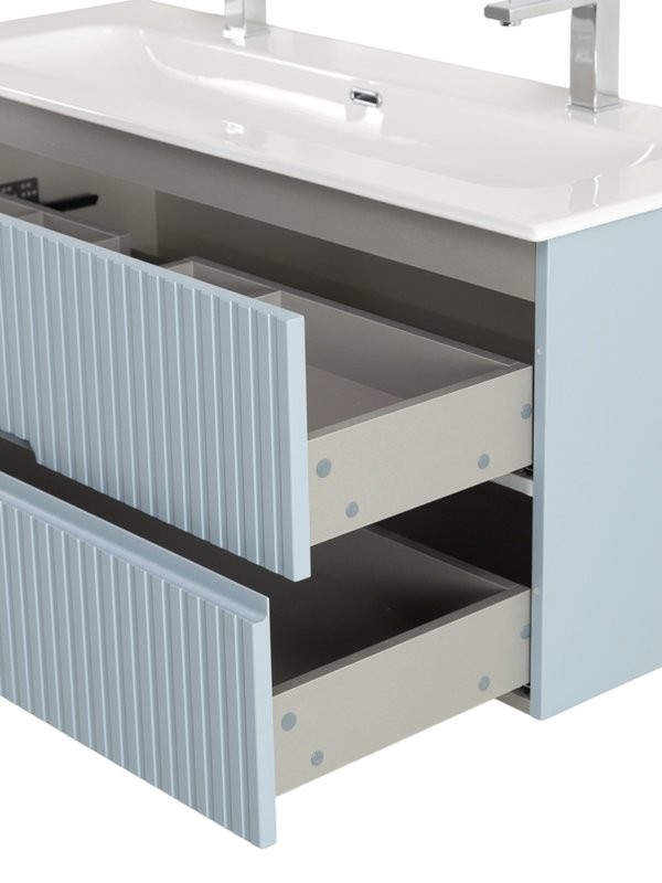 Тумба с раковиной Cezares Duet-n 120 подвесная, 2 ящика, для двоих, жемчужная голубая