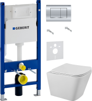 Комплект Унитаз подвесной BelBagno Ardente-R BB520CHR безободковый + Крышка Due BB3103/3106SC с микролифтом + Инсталляция Geberit Duofix Delta 458.163.21.1 с кнопкой смыва, хром + Звукоизоляция