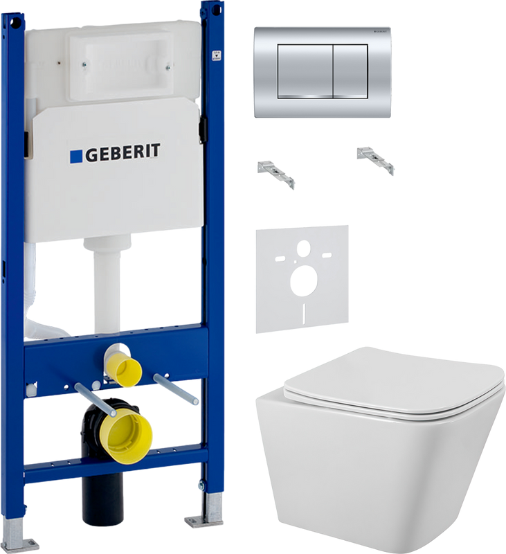 Комплект Унитаз подвесной BelBagno Ardente-R BB520CHR безободковый + Крышка Due BB3103/3106SC с микролифтом + Инсталляция Geberit Duofix Delta 458.163.21.1 с кнопкой смыва, хром + Звукоизоляция