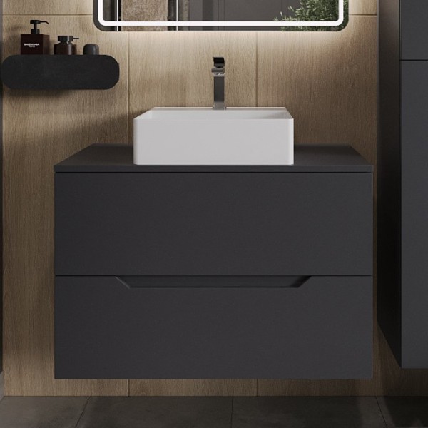 Тумба с раковиной Orange Line 80 подвесная, 2 ящика, матовый графит с раковиной B04-405W