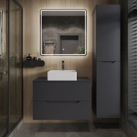 Тумба с раковиной Orange Line 80 подвесная, 2 ящика, матовый графит с раковиной B04-405W