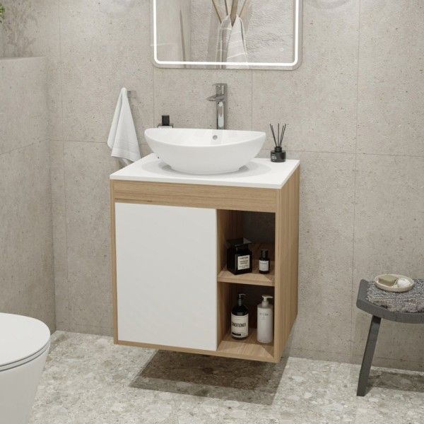 Тумба с раковиной Teymi Nura 60 дуб эврика, матовая белая, раковина Lori 60