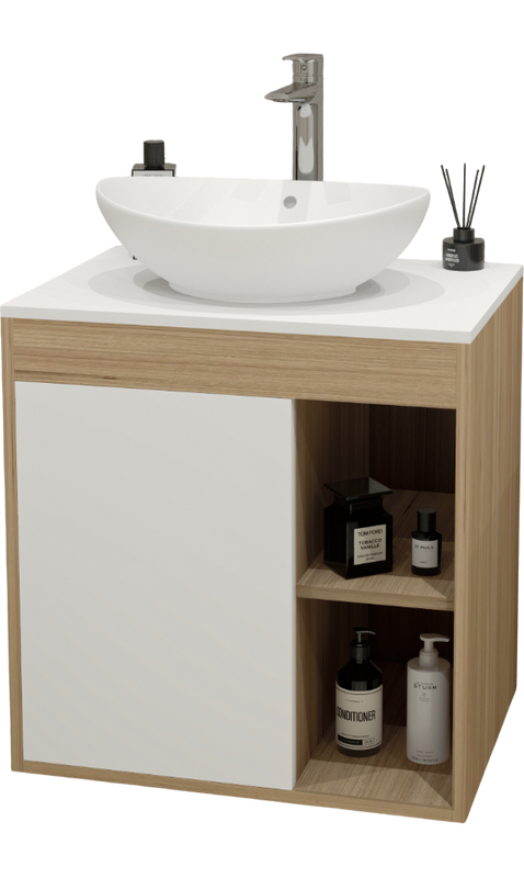 Тумба с раковиной Teymi Nura 60 дуб эврика, матовая белая, раковина Lori 60