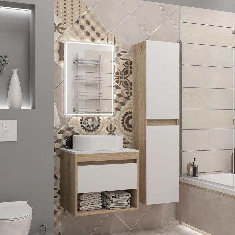 Тумба подвесная Teymi Ritta 55, ящик с доводчиком, цвет дуб эврика/белый матовый T60519