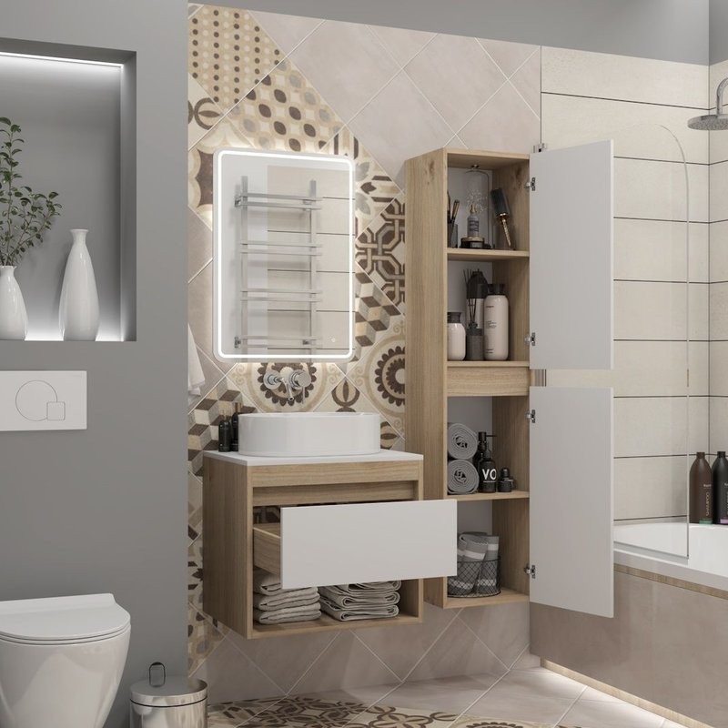 Тумба подвесная Teymi Ritta 55, ящик с доводчиком, цвет дуб эврика/белый матовый T60519