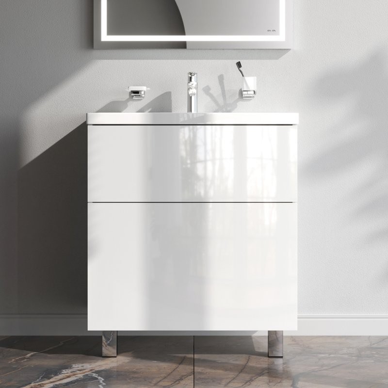 Тумба с раковиной AM.PM Gem 75 белый глянец, с 2 ящиками со смесителем