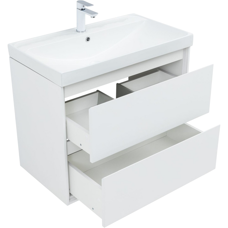 Тумба под раковину без столешницы Aquanet Милан 80 подвесная, белая глянцевая