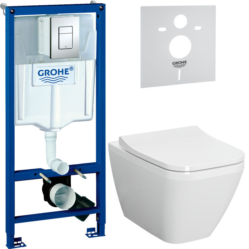 Комплект Унитаз подвесной VitrA Integra Square 7082B003-0075 + Крышка Integra Square 191-003-009 с микролифтом + Инсталляция Grohe Rapid SL 38772001 3 в 1 с кнопкой смыва + Звукоизоляция