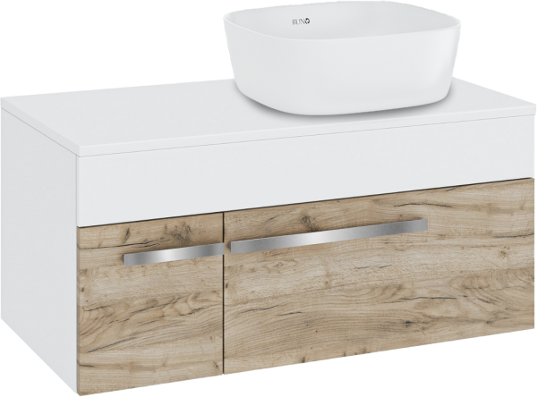 Тумба с раковиной Runo Вудлайн 85 подвесная, крафтовый дуб, раковина Bella 40