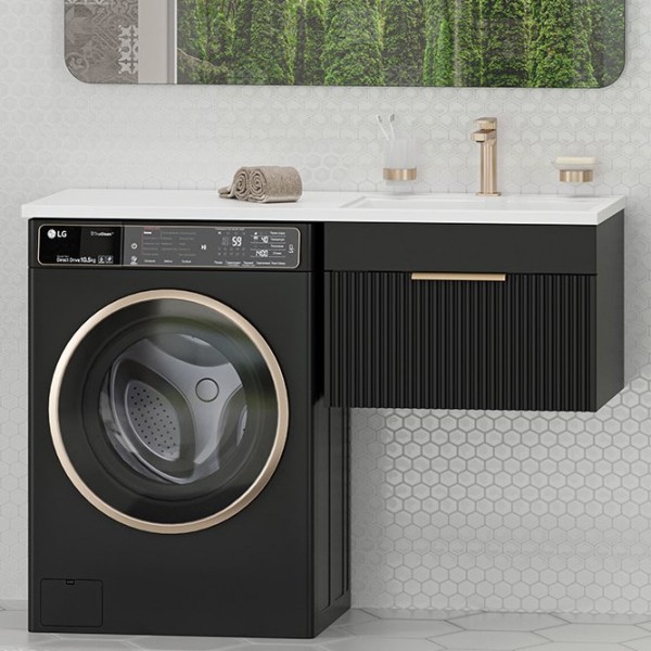 Тумба с раковиной Brevita Enfida 60 подвесная, под стиральную машину, R, черная