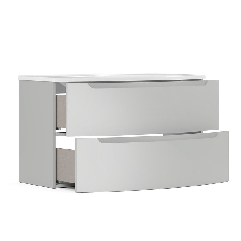 Тумба с раковиной Belux Ганновер 100 подвесная, белая глянцевая, 2 ящика