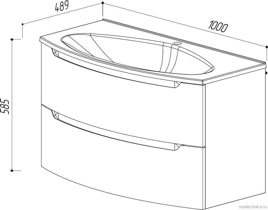 Тумба с раковиной Belux Ганновер 100 подвесная, белая глянцевая, 2 ящика