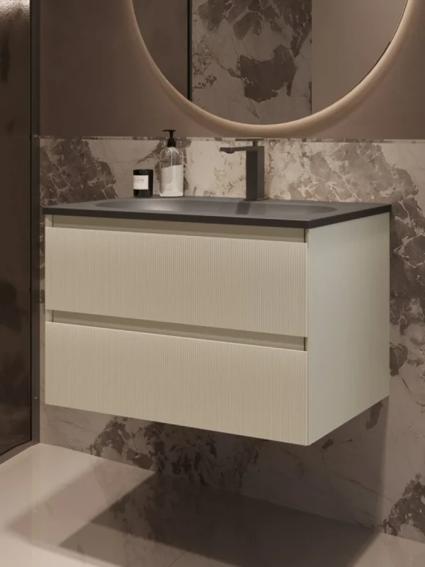 Тумба с раковиной Vincea Welle 80 m.beige soft-touch, раковина VCB-4H800G серый шелк
