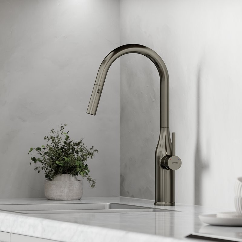 Смеситель для кухни Sancos Grand SC4002GG с вытяжным изливом, вороненая сталь
