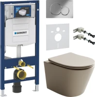 Комплект Унитаз подвесной Ceramicanova Balearica Rimless CN6000MC капучино матовый + Крепления Geberit Duofix 111.815.00.1 к стене + Звукоизоляция + Инсталляция UP 320 111.300.00.5 + Кнопка Sigma 01 115.770.21.5 хром
