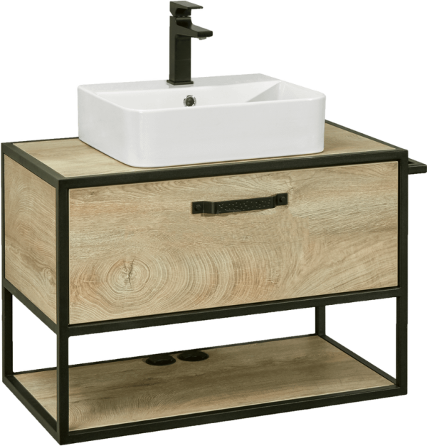 Тумба с раковиной AQUATON Лофт Фабрик 80 дуб эндгрейн со столешницей