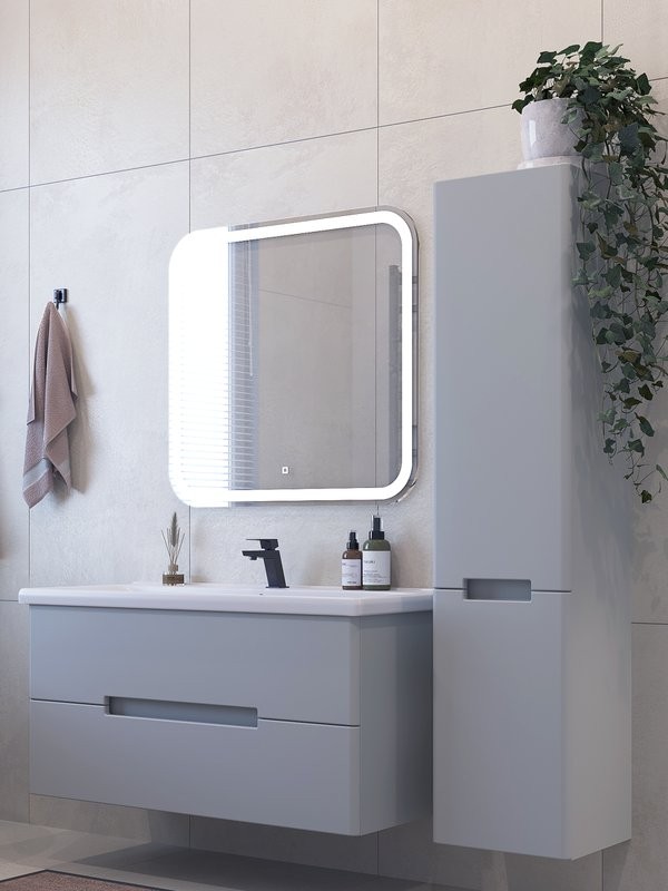 Мебель для ванной комнаты SanStar Ориана 100 подвесная, серая, раковина Santek Миранда 100