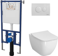Комплект Унитаз подвесной VitrA Shift 7742B003-0075 белый глянцевый + Крышка DIWO Шифт 0405 быстросъемное, с микролифтом + Инсталляция + Кнопка 7310 белая