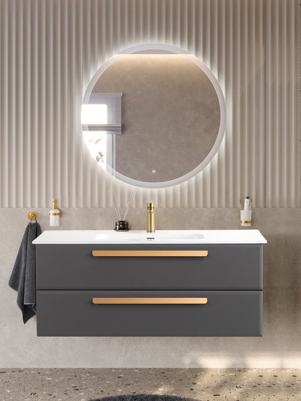 Тумба с раковиной Cezares Eco-Cer-N 120 темно-серая матовая, раковина CZR-8095-120, ручки сатиновое золото