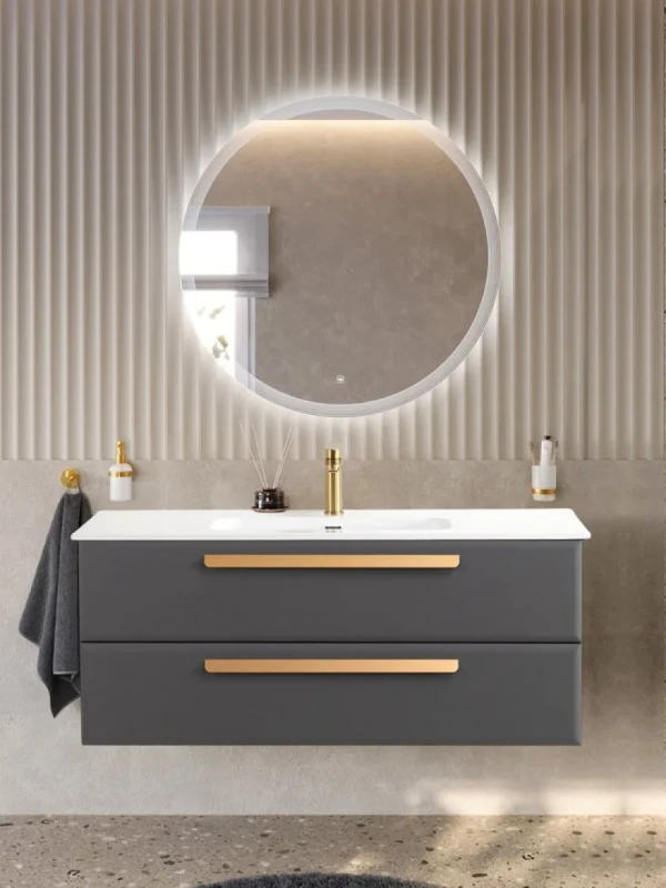 Тумба с раковиной Cezares Eco-Cer-N 120 темно-серая матовая, раковина CZR-8095-120, ручки сатиновое золото