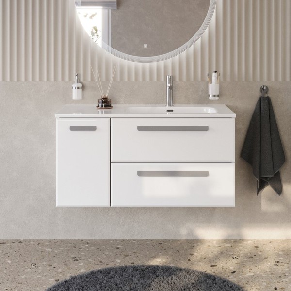 Тумба с раковиной Cezares Eco Cer-N 100 R 2 ящика, 1 дверца, bianco lucido, раковина Duet 100 R, ручки серые