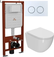 Комплект Унитаз подвесной Bauedge Bau Dream безободковый, с микролифтом, белый + Инсталляция Ideal + Кнопка Round белая