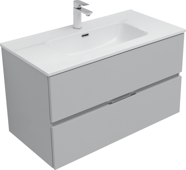 Тумба с раковиной Aquanet Алвита new 90 серая, с ящиками