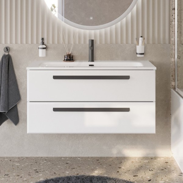 Тумба под раковину без столешницы Cezares Eco Cer-N 100 bianco opaco, ручки матовые черные