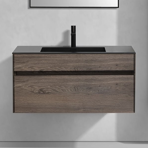 Тумба с раковиной Vincea Chiara 100, темный дуб, с черной раковиной