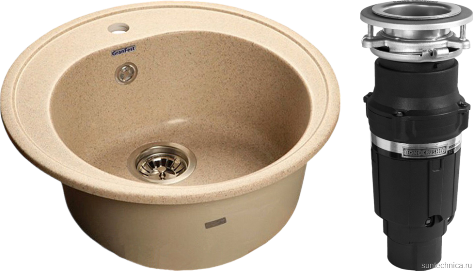 Комплект Мойка GranFest Rondo GF-R510 песочный + Измельчитель Bone Crusher BC 610-AS