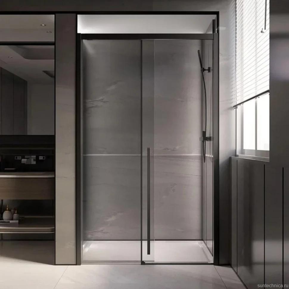 Дверь для душевого уголка Veconi Premium Trento PTD-30B 120 см, профиль черный матовый, стекло прозрачное