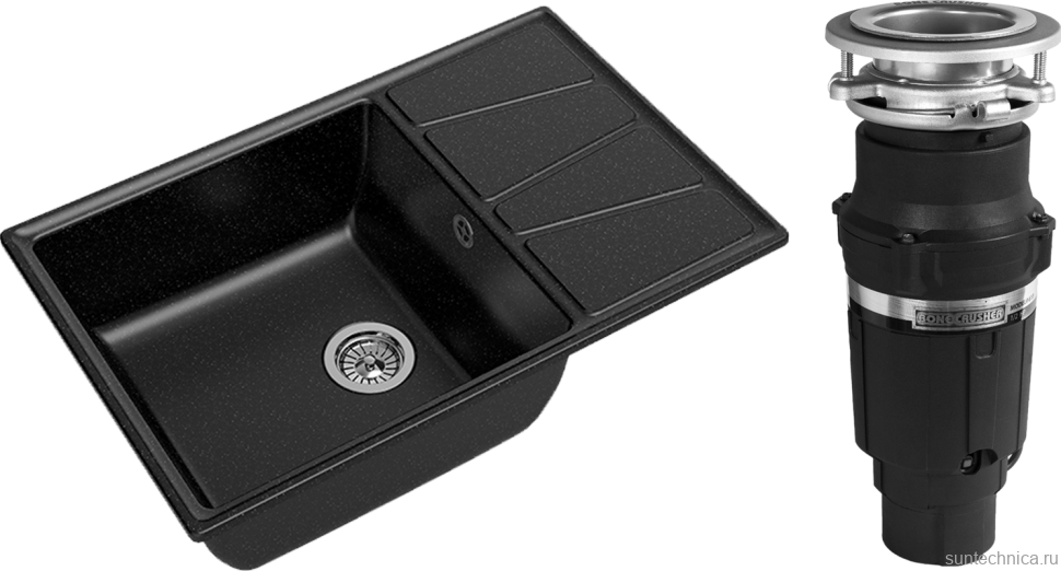 Комплект Мойка GranFest Vertex GF-V-780L черная + Измельчитель Bone Crusher BC 610-AS