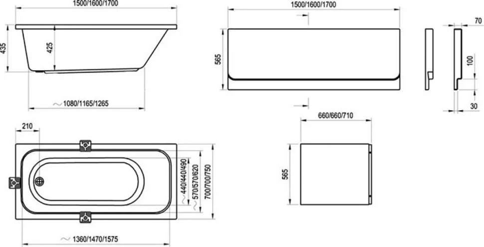 Акриловая ванна Ravak Chrome 160x70 см, пристенная, белая, на ножках