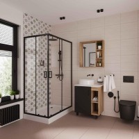Душевой уголок Niagara Nova NG-6881-08 BLACK 100x80, профиль черный, стекло прозрачное