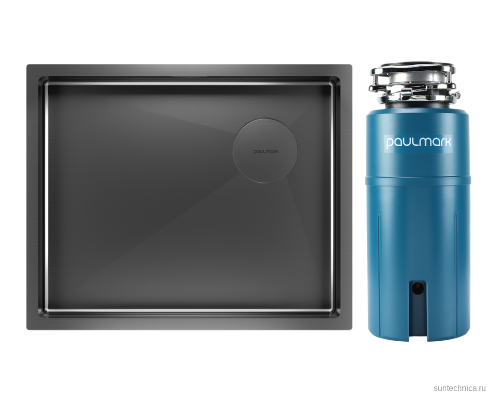 Комплект Мойка Paulmark Next-Skew PM885444-GM вороненая сталь + Измельчитель Intenso