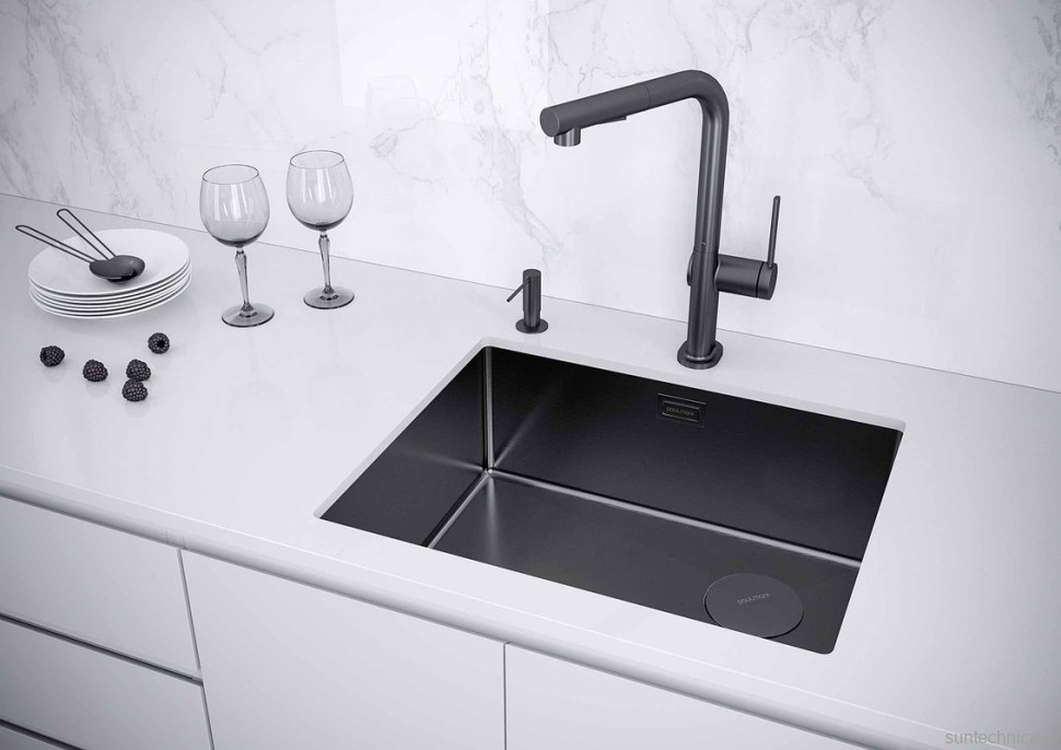 Комплект Мойка Paulmark Next-Skew PM885444-GM вороненая сталь + Измельчитель Intenso