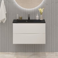 Мебель для ванной комнаты BelBagno Marino 80 подвесная, bianco opaco, черная раовина