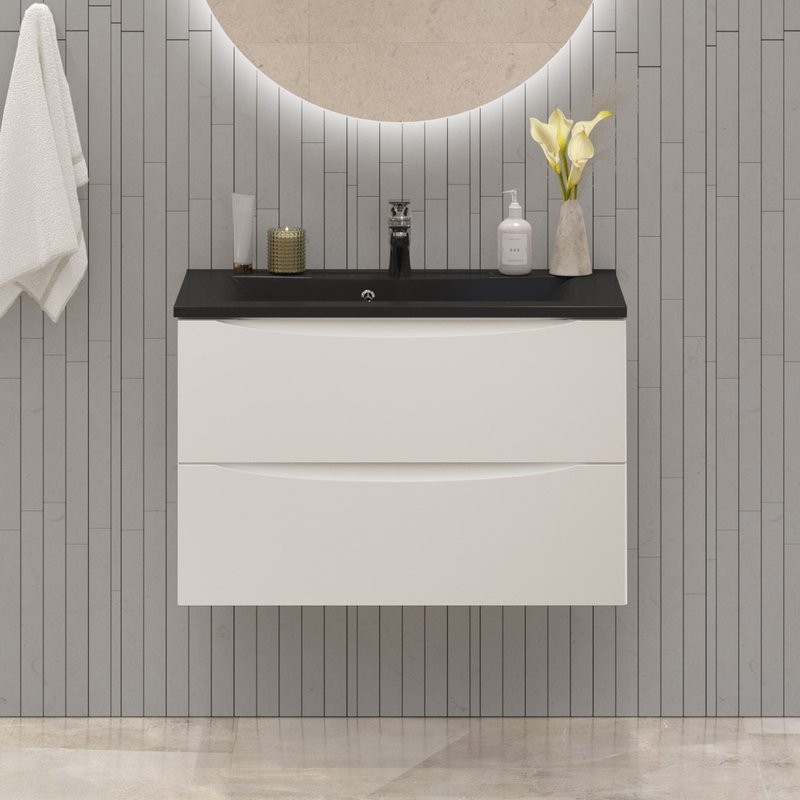 Мебель для ванной комнаты BelBagno Marino 80 подвесная, bianco opaco, черная раовина